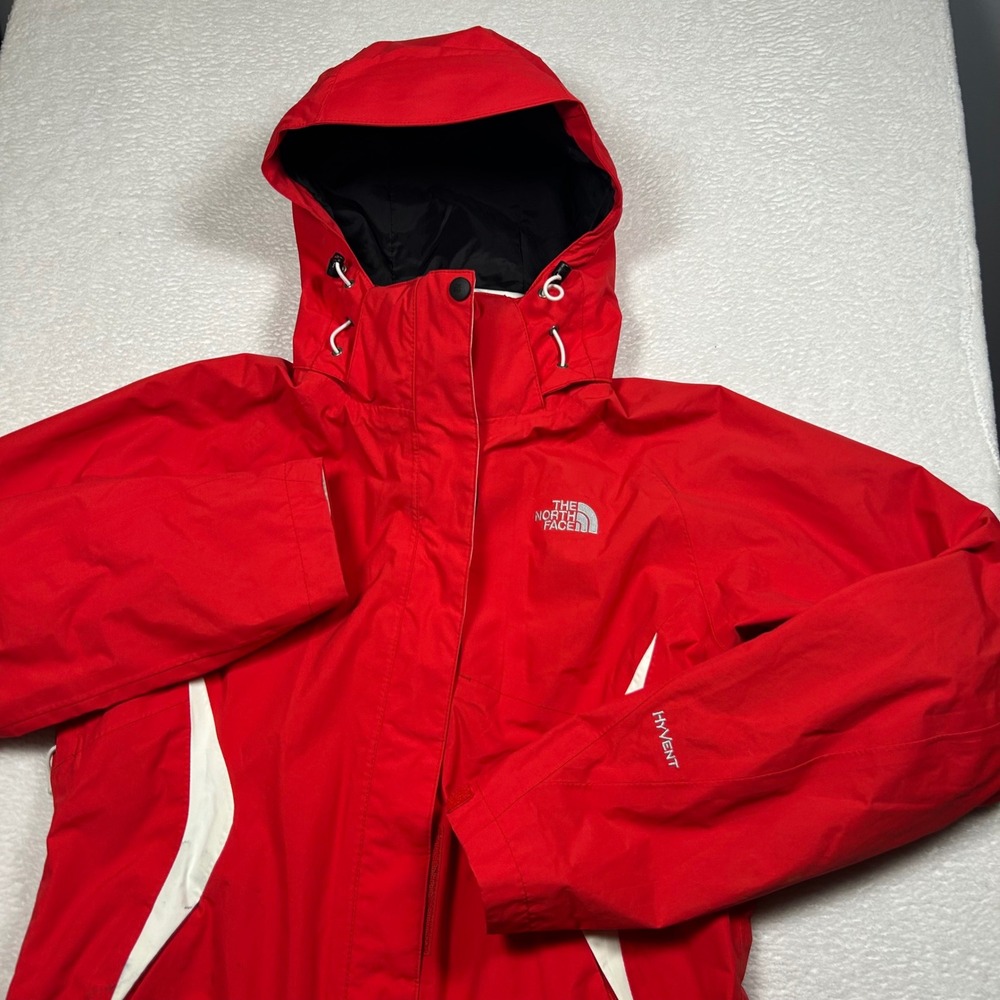 The North Face HyVent Hooded Shell Jacket Women S Red White Waterproof Outdoor